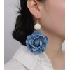 For Women Rose Blue Flower Bead Denim Fashionable Statement Earrings