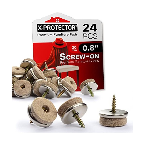 Screw-On Felt Pads by X-Protector â 24 PCS 20 MM