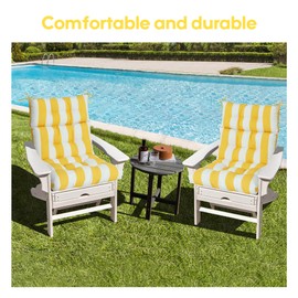 Only choice High Back Chair Cushion,Adirondack Chair Cushion with Waterproof All-Weather, Rocking Chair Cushion for Outdoor Patio, Garden Porch 44”x 22”x 4,Set of 2 (2, Yellow White Stripes)