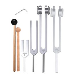 NEWFUN Tuning Fork, Tuning Fork Neurology, Tuning Fork 440 Hz, Set of 4 Tuning Forks (128 Hz, 136.1 Hz, MI 528 Hz, 4096 Hz) for Sound Therapy, Weighted Tuning Fork, Suitable for Meditation