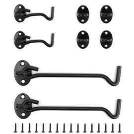 WJUAN Storm Hook Stainless Steel Pack of 4, Stainless Steel Door Latch, Black Gate Hook Lock Latch, with Eyelet Base and Screws, 3 Inches and 6 Inches, Suitable for Doors, Cupboards, Windows