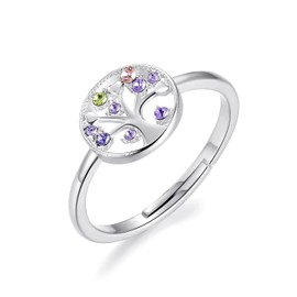Philip Jones Silver Plated Chakra Tree of Life Ring Created with Zircondia® Crystals