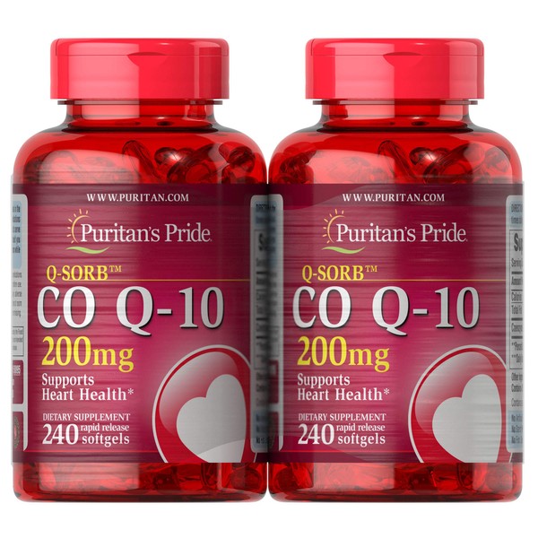 Puritan's Pride QSORB CoQ10 200 mg, Supports Heart Health (2 Pack of 240 softgels) 240 Count(Packaging may vary)