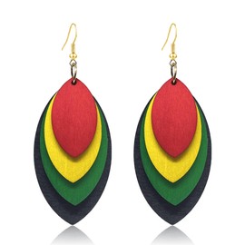 KaFu Wooden Earrings for Women Juneteenth African Ethnic Natural Wood Geometric Round Dangle Earrings Retro Bohemian Multilayer Colorful Wooden Earrings Jewelry (Colorful-5)