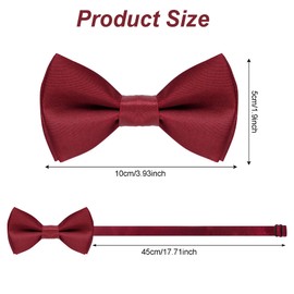 Bskifnn Kids Bow Tie Classic Solid Color Satin Bow Tie Adjustable Neck Bowtie for Kids Wedding Party (Wine red, kids)