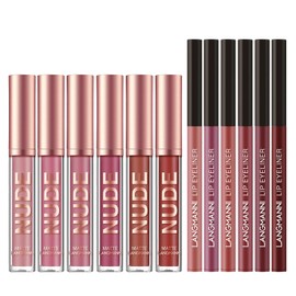 6 Matte Lipstick with 6 Lipliners Durable Lip Gloss Long-Lasting Non-Stick Cup Not Fade Waterproof High Pigmented Velvet Lipgloss Kit Beauty Cosmetics Makeup Gift for Girls(12PCS)