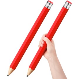 Trandraft 2 Pcs 16 Inch Wooden Jumbo Pencils for Prop Gifts Decor Giant Pencils Funny with Cap Eraser Large Fun Novelty Gifts for Kids School Kindergarten Home Office Supplies(Red)