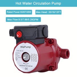 WEPUMP NPT 3/4'' Domestic Hot Water Circulation Pump 93W Recirculating Pump for Shower Head(RS15-6R)