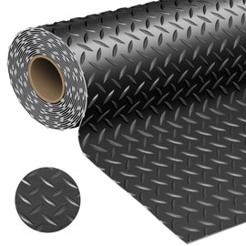 Kerty Garage Floor Mat 2.4mm Thickness PVC Garage Flooring Roll Diamond Plate Floor Mats for Garage, Workshop, Gym, Golf Cart Parking or Trailers (Black, 7.5 x 17 FT)
