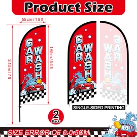 Fanfanwin 2 Sets 7 ft Car Wash Signs Car Wash Feather Flags with Poles, Stainless Steel Stake, Portable Bag Weatherproof Banner Sign Set for Business Advertising Outdoor Ground