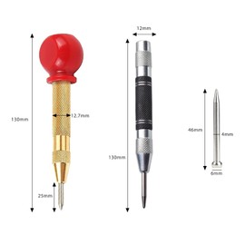 HAPPOW Pack of 3 Automatic Centre Punch Spring Punch Metal Tool Centre Hole Punch with 4 Replacement Tips for Metal, Wood, Glass and Thin Steel Sheets