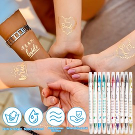 VinBee Pack of 10 Tattoo Pen Tattoo Markings for Skin Harmless Creativity for Children Face Drawing Temporary Tattoo Pen and Butterfly Stickers, Parties, Birthday Parties
