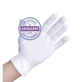 Cotton Gloves Made of 100% Cotton (Dermatest: Very Good), White Gloves, Soft Textile Gloves for Hand Masks, Fabric Gloves with Certified Skin Compatibility, Pack of 3