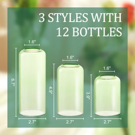 12Pcs Bud Vases Set, Glass Flower Vase for Centerpieces, Small Vases for Flowers, Decor Centerpiece for Bathroom, Decorative Vases for House Warming(Green)