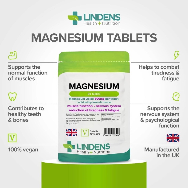 Lindens 500mg Magnesium Tablets | 90s 1-a-Day | UK Made