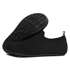 ZhaaDee Womens Mens Slippers with Rubber Sole Ultra-Lightweight House Slipper Socks Around House Floor Shoes Non Slip Indoor&Outdoor (ZD20005AllBlack39)