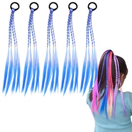 Beauty Player Wig, Braid Wig, Set of 5, Kids Extension, Dance, Gradient, Ponytail, Hair Extension, Colorful Wig, Kids Dance, Recitals, Easy to Wear (5 Gradient Navy Blue)