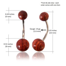 Earth Accessories Organic Wood Belly Button Ring Piercing for Women - Navel Belly Button Rings with Surgical Steel