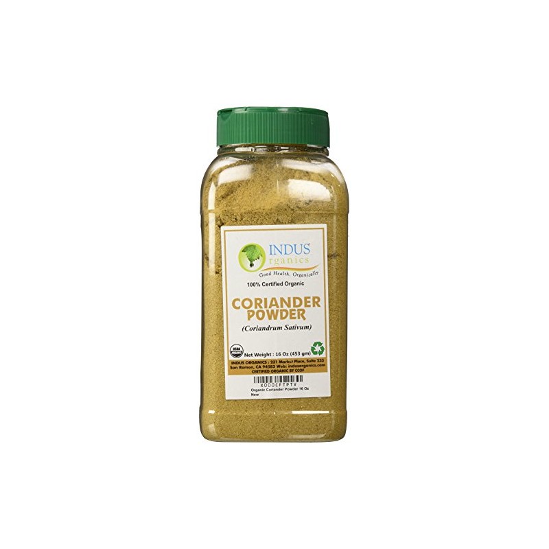 Indus Organics Coriander Seeds Powder, 1 Lb Jar, Premium Grade,