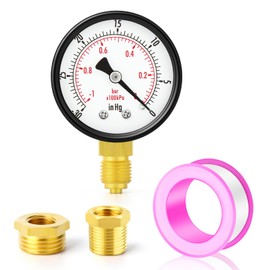 ERGAOBOY -2-0 Bar (-30-0 Psi) 2" Dial Face 1/4" BSP Well Pump Pressure Gauge, with Brass Adapter, Lower Mount