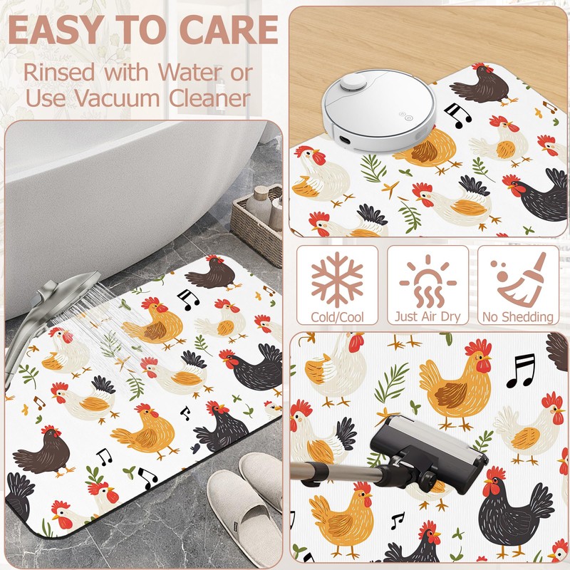 Non Slip Bath Mat, Chickens Roosters Bathroom Decor, Leaves Music