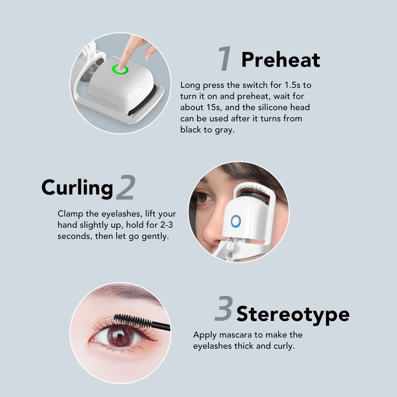 Professional Heated Eyelash Curler 3 Gears Temperature Adjustable Rechargeable Electric