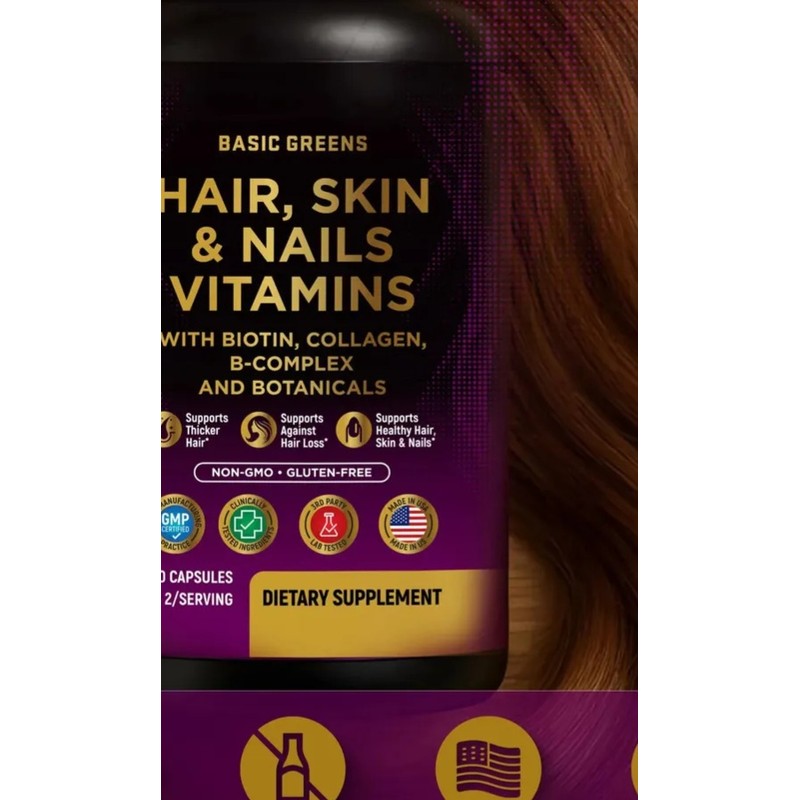 Biotina y Colágeno Basic Greens Para Cabello, Piel y Uñas