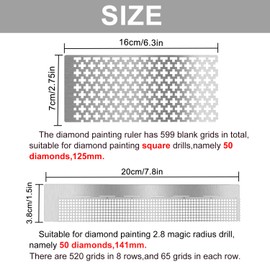 Whaline 2 Pieces Square & Round Diamond Painting Tool Ruler with 2 Diamond Painting Fix Tools, Stainless Steel DIY Drawing Ruler with 599 Blank Grids and 520 Blank Grids for Full Drill & Partial Drill
