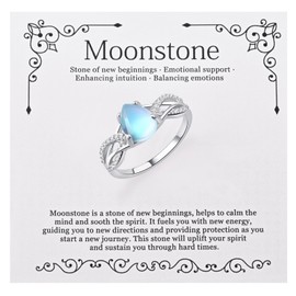 JXJL New Beginnings Moonstone Ring for Women - 925 Sterling Silver Mood Rings Christmas Valentine's Day Gift for Her （9#）