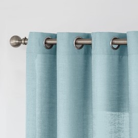 Melodieux Blue Semi Sheer Curtains 96 Inches Long for Living Room Bedroom Flax Linen Grommet Voile Drapes, 52 by 96 Inch (2 Panels)