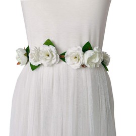 Lauthen.S Maternity Flower Sash Belt for Baby Shower/Flower Girl Dress Wedding Bridesmaid Sash Flower Hair Wreath Headband Ivory