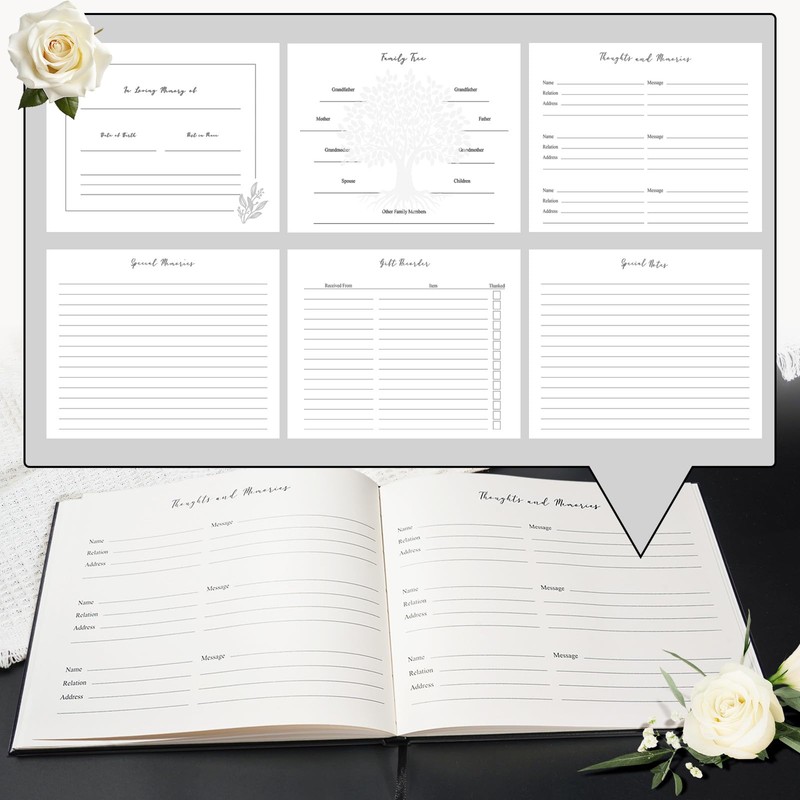 Funeral Guest Book for Celebration of Life, Elegant Black
