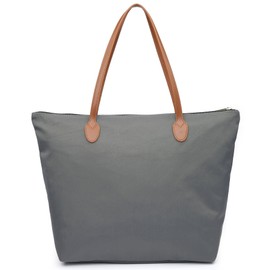 NNEE Water Resistant Light Weight Nylon Tote Bag Handbag - Medium Size, Dark Gray