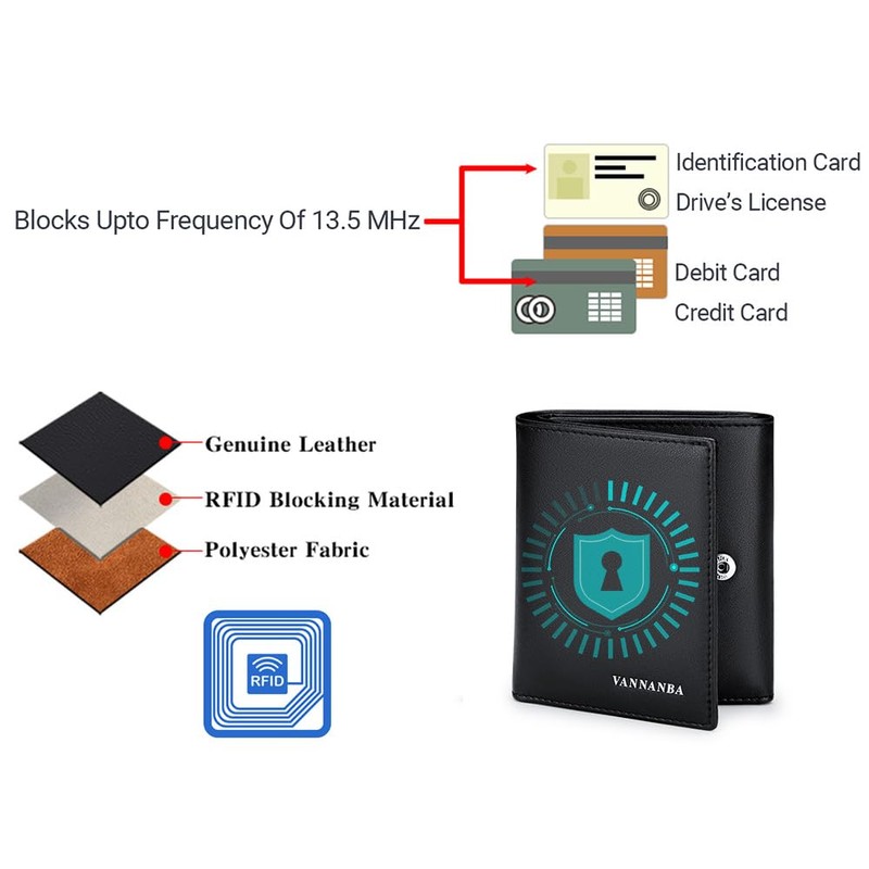 VANNANBA Men's Leather Trifold Wallet with Folded ID Windows,12 Card