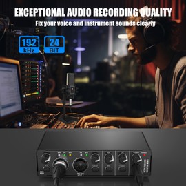 Audio Interface, RHM 2 In 2 Out USB Audio Interface with 48V Phantom Power for Recording, Professional Audio Mixer & Mic Preamplifier XLR/TSR/TS Ports for Guitarist, Vocalist, Podcaster or Producer