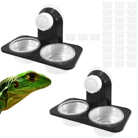 Vokowin 2pcs Reptile Water and 30pcs Food Bowl Crested Gecko Feeding Ledge Plastic Suction Cup Reptile Feeder Water for Lizard Tortoise Snake Scorpion Chameleon Turtle Centipede Fits Tank (K386-2)