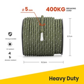BROTREE Guy Ropes Camping 30 m Tent Cord with 6 x Tensioners 5 mm Reflective Guy Ropes with Rope Tensioner for Tent, Camping, Awning, Awning (Military Green)