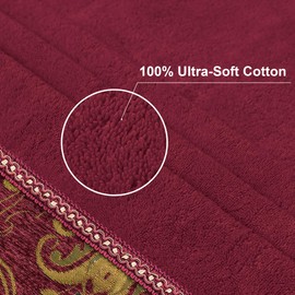 Loom and Mill Luxury Cotton Bath Towel Set 3 Piece-1 Bath Towel 1 Hand Towel 1 Wash Cloth, Ultra Soft Decorative Towel Sets Highly Absorbent for Bathroom, Classic Damask Design(Red)
