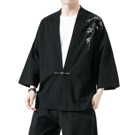 PRIJOUHE Mens Kimono Jacket Casual Lightweight Cotton Open Fromt Cardigan Coat Bathrobe for Summer Beach