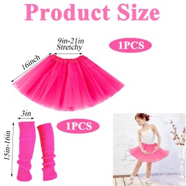 JISRKP 1 Pcs Pink Tutu Skirts for Women with Leg Guards, Tulle Skirt, 80's Tutu Fluffy Skirts, Magenta Tulle Layered Ballet Skirt for Dance Costumes and Party Costume (Rose Red)