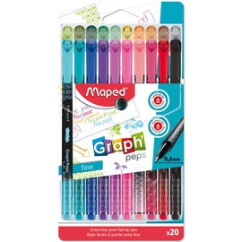 Maped 749053 Graph'Peps Fineliner Felt Tip Pens, 0.4mm, Assorted Colours, Pack of 20