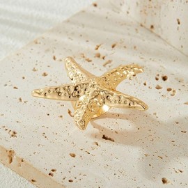 Gold Conch Shell Starfish Rings for Women Chunky Adjustable Open Rings Gold Rings Seashell Sea Star Rings 1 PCS