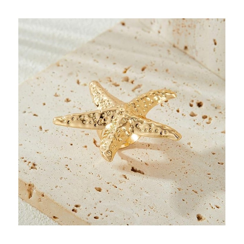 Gold Conch Shell Starfish Rings for Women Chunky Adjustable Open
