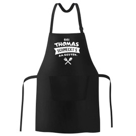 MoonWorks® Cooking Apron with (style_variation) schmeckts am besten BBQ Apron with Saying Apron Kitchen Apron Cotton, Tastes black