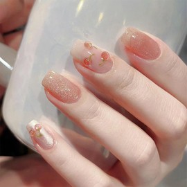 MISS MUMU Nail Tips, Set of 24 Nail Tips, Short, Spring and Summer, Simple, Cute, Popular, Bride Nails, Glossy, Fake Nails, Coming-of-age Ceremonies, Weddings, School Entrance Ceremonies, Graduation Ceremonies, Parties (BY1148)