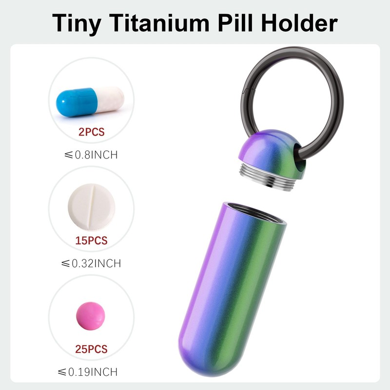 ZXLLM Small Pill Case Keychain Portable Pill Container Waterproof Titanium