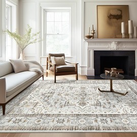 befbee Washable Area Rug 5x7, Area Rugs Stain Resistant Neutral Washable Rugs for Living Room Bedroom Vintage Non-Slip Thin Large Size Area Rug（Light Blue＆Beige）