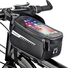 YuanYouTong Bike Frame Bag Waterproof Bike Phone Holder, Top Tube Bicycle Bag with Sun-Visor, for Cycling, Mountain & Road Bike, Bicycle Accessories Phone Mount Handlebar Bag for Phones Under 6.5''