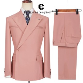 Cenne Des Graoom 2025  Men's Suits One Button Double Breasted Tailor-Made Blazer Pants Business Party Wedding Terno MasculinoColor: Pink, Size: EU 50 UK 40