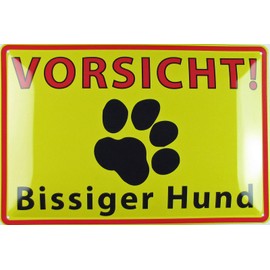 Tin Sign 20 x 30 cm Curved Caution Biting Dog Warning Sign Decorative Gift Sign